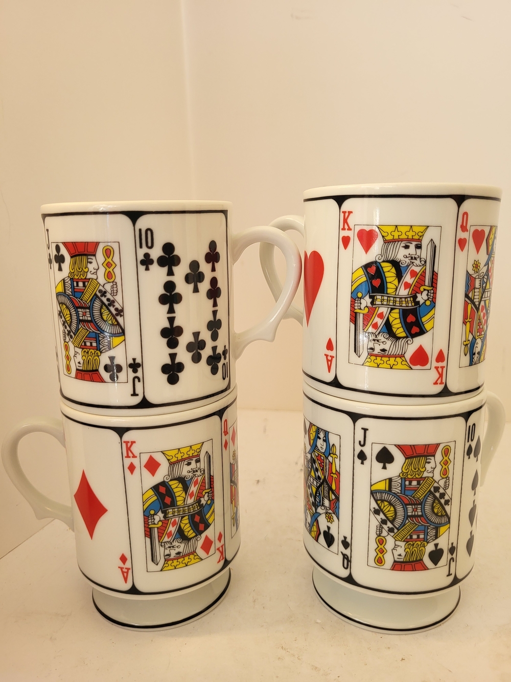 Vintage MCM Royal Flush Poker Playing Card Ceramic Mugs - Set of 4 Japan
